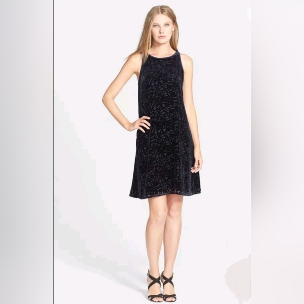 NWT Eileen Fisher Black Velvet Burnout Vines Trapeze Swing Dress